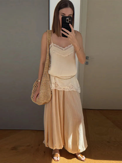 Sexy Lace Sling Tank Top Women Stain Sleeveless V Neck Backless Loose Tops Female 2025 Summer Autumn Chic Street Homewear Lady