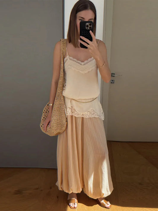 Sexy Lace Sling Tank Top Women Stain Sleeveless V Neck Backless Loose Tops Female 2025 Summer Autumn Chic Street Homewear Lady