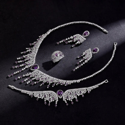 2024 New 4-piece Bridal Wedding Jewelry Set, Cubic Zirconia, Luxury Women's Jewelry, Women's Wedding Party Accessories