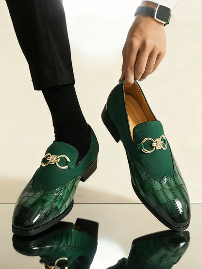 Men's Formal Leather Shoes British Style Slip On Loafers Pointed Toe Breathable Non-Slip Business Elegant Dress Wedding Office