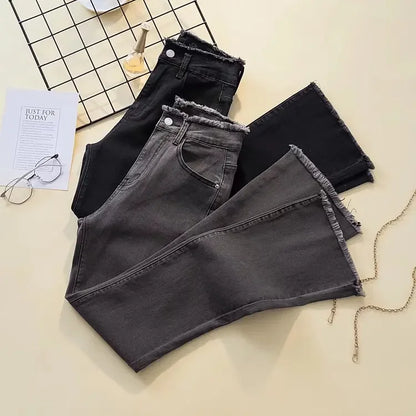 Women Micro Flared Straight Leg Loose Fit Wide Leg Fringebell Bottom Pants