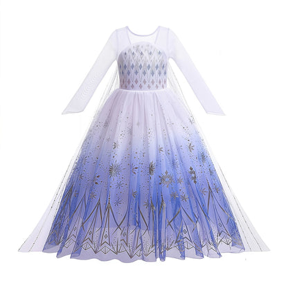 2-10Y Kids Prium Cosplay Elsa Anna Costume Dress 2025 Winter Long Mesh Princess DressGirl Christma Carnival Clothes Ball Gown