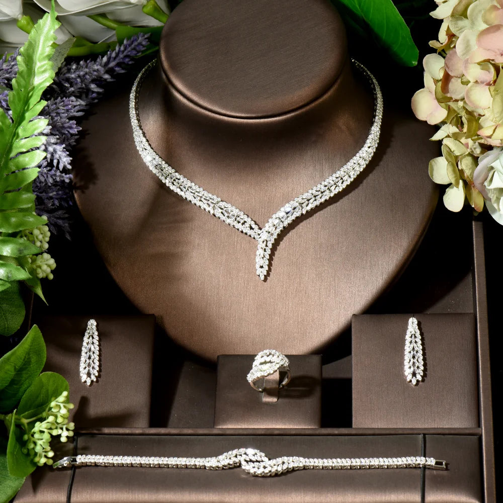 Cubic Zirconia Bridal Wedding Jewelry Set Bridal 4-piece Set Women's Jewelry Set Jewelry Brand Reproduction