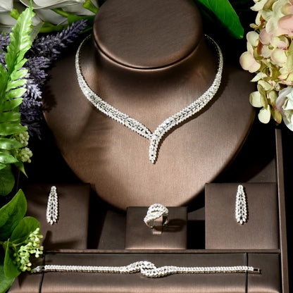 Cubic Zirconia Bridal Wedding Jewelry Set Bridal 4-piece Set Women's Jewelry Set Jewelry Brand Reproduction