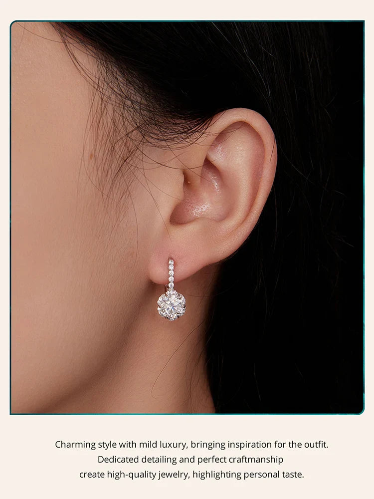 1CT Moissanite Ear Buckles 925 Sterling Silver Hoop Earrings for Women D Color VVS1 EX Lab Diamond Wedding Jewelry