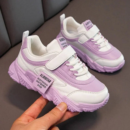 Spring New Kids Sneakers 2025 PU Girls Casual Mesh Solid Pink Light Boys White Hook & Loop Children Non-slip Sports Shoes