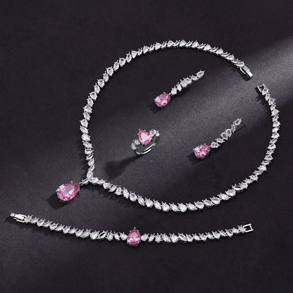 Luxury Cubic Zirconia Jewelry Sets for Women Wedding Bridal 4PCS Drop Necklace Earrings Set Party Gift
