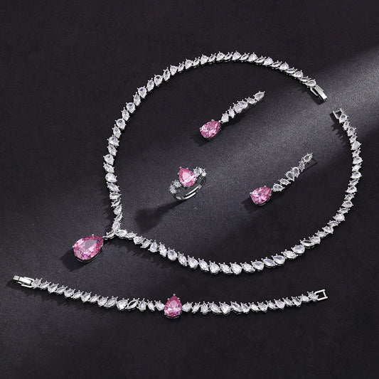 Luxury Cubic Zirconia Jewelry Sets for Women Wedding Bridal 4PCS Drop Necklace Earrings Set Party Gift