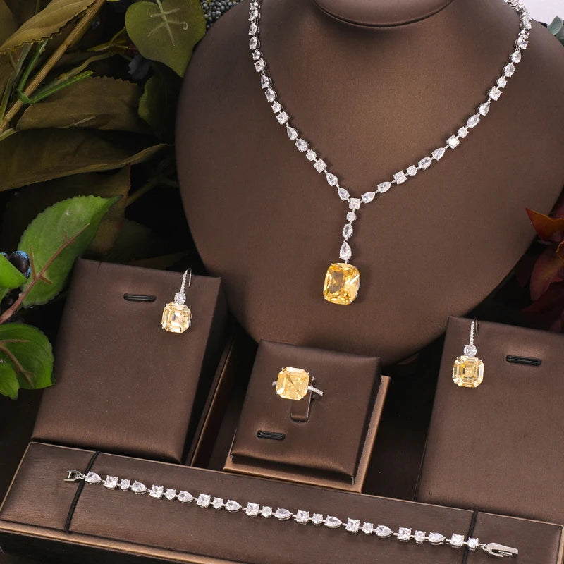 Trendy Fashion4 PCS Luxury Waterdrop Indian Jewelry Sets For Women Wedding Party Indian Dubai Bridal jewelry Sets