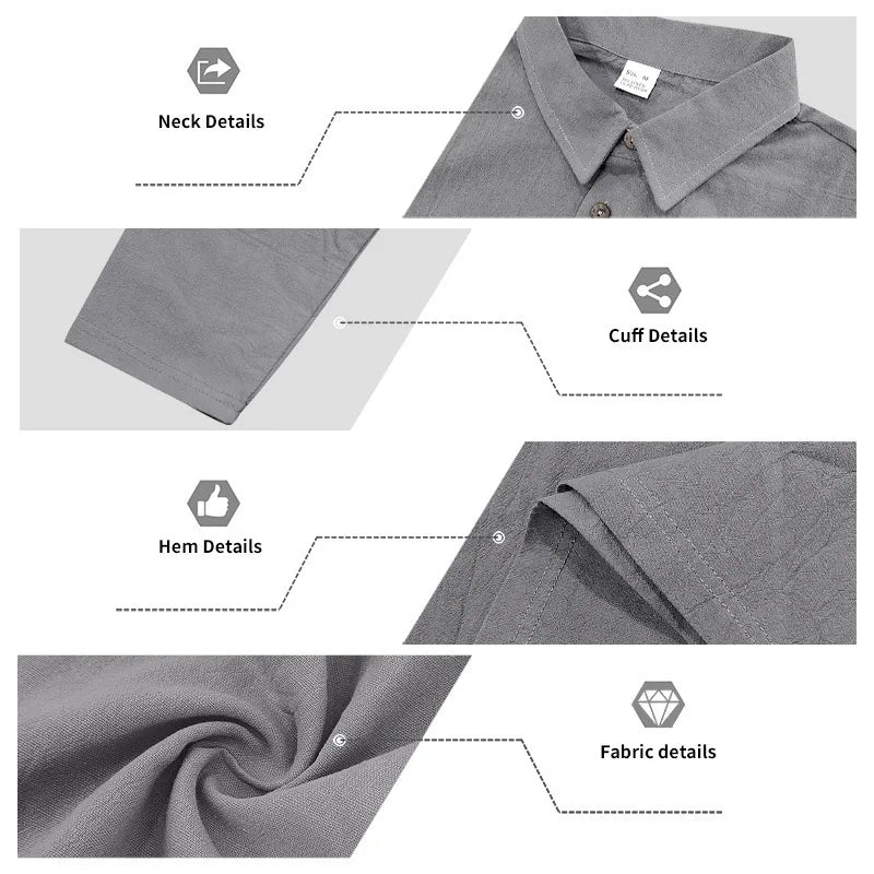Linen shirt stand-up collar button-down men's loose casual breathable V-neck long-sleeved polo shirt