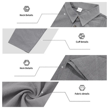 Linen shirt stand-up collar button-down men's loose casual breathable V-neck long-sleeved polo shirt
