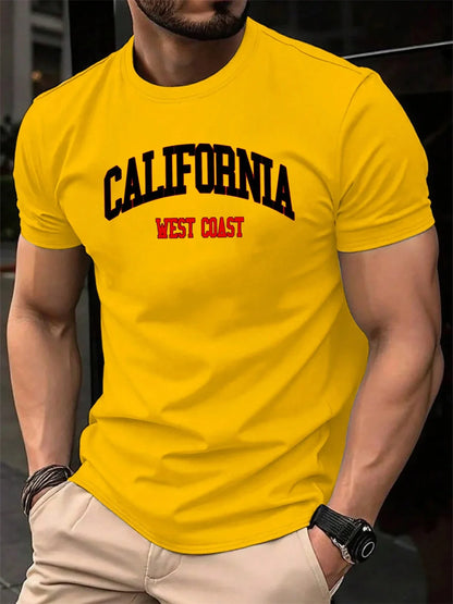 100% pure cotton summer men's casual loose California letter printed sports breathable short sleeved round neck T-shirt