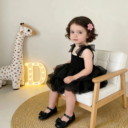 Summer Baby Tulle Pageant Wedding Party Girls Big Bow Sleeve Dress For Children 1 Year Birthday Baptism Formal Evening Vestidos