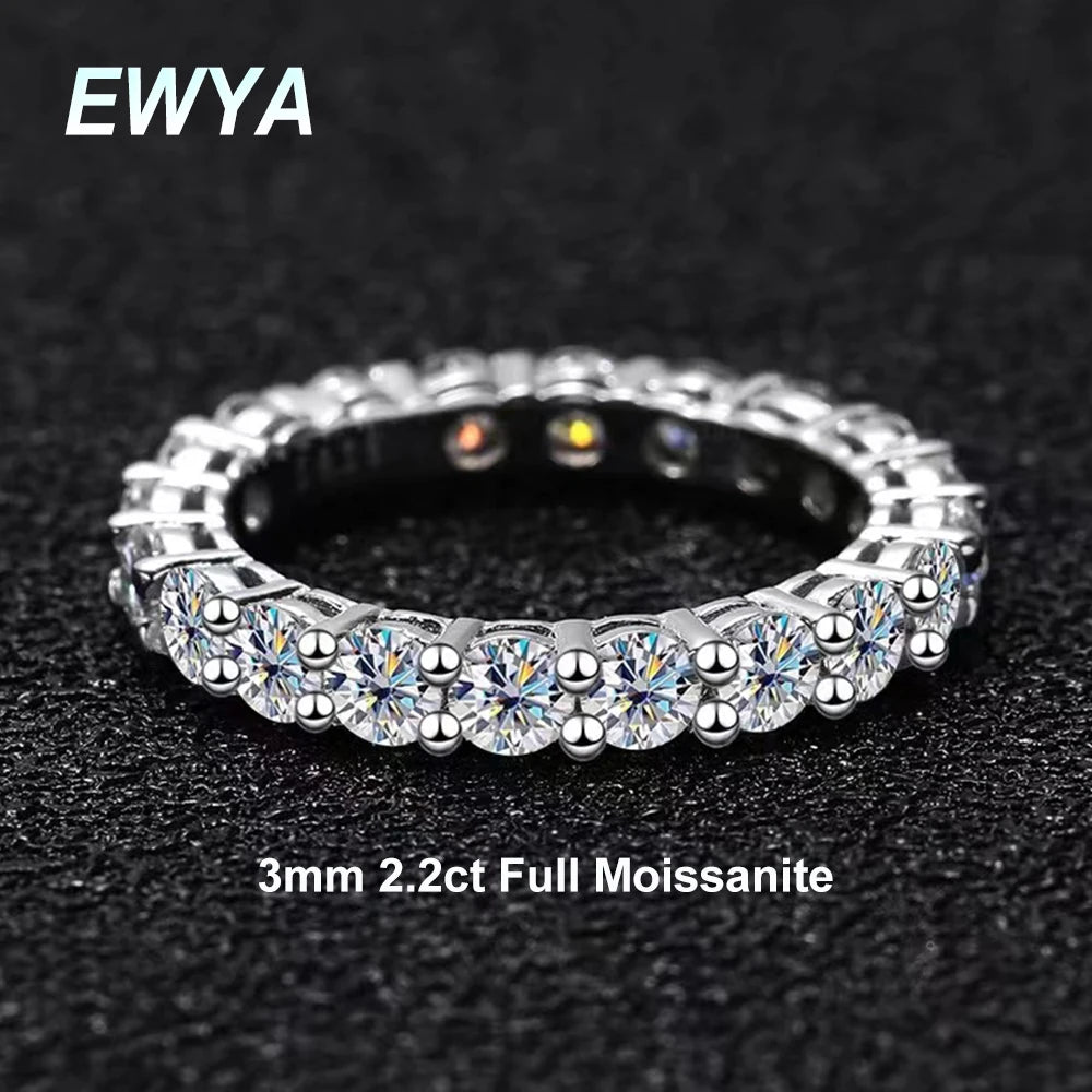 Luxury 2.2cttw 3mm Moissanite Full Enternity Diamond Engagement Ring For Women S925 Silver Wedding Band Rings Fine Jewelry