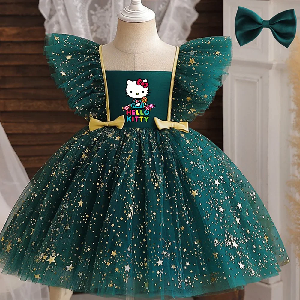 Princess Dress for Girls Sequined Star Ruffle Bow Tutu Gown Baby Formal Gala Prom Gown Kids Evening Party Costume