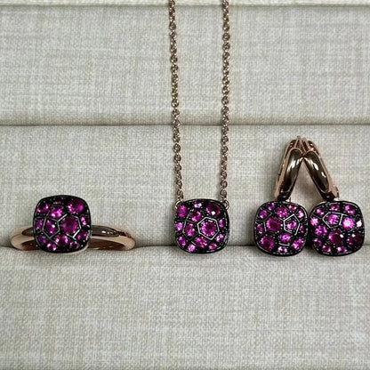 10.6mm Honeycomb Style Jewelry Set For Women Ring Earrings Necklace Rose Gold Candy Crystal Bijoux Gift