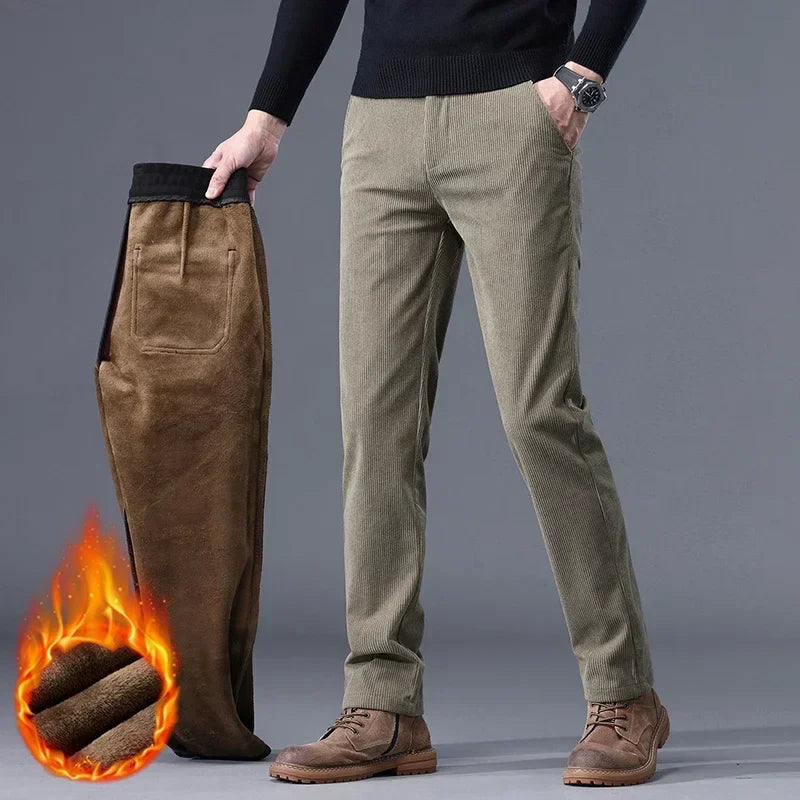 Thick Stretch Men's Corduroy Fleece Pants Fashion Business Casual Warm Chenille Male Brand Trousers Winter Thermal Pants