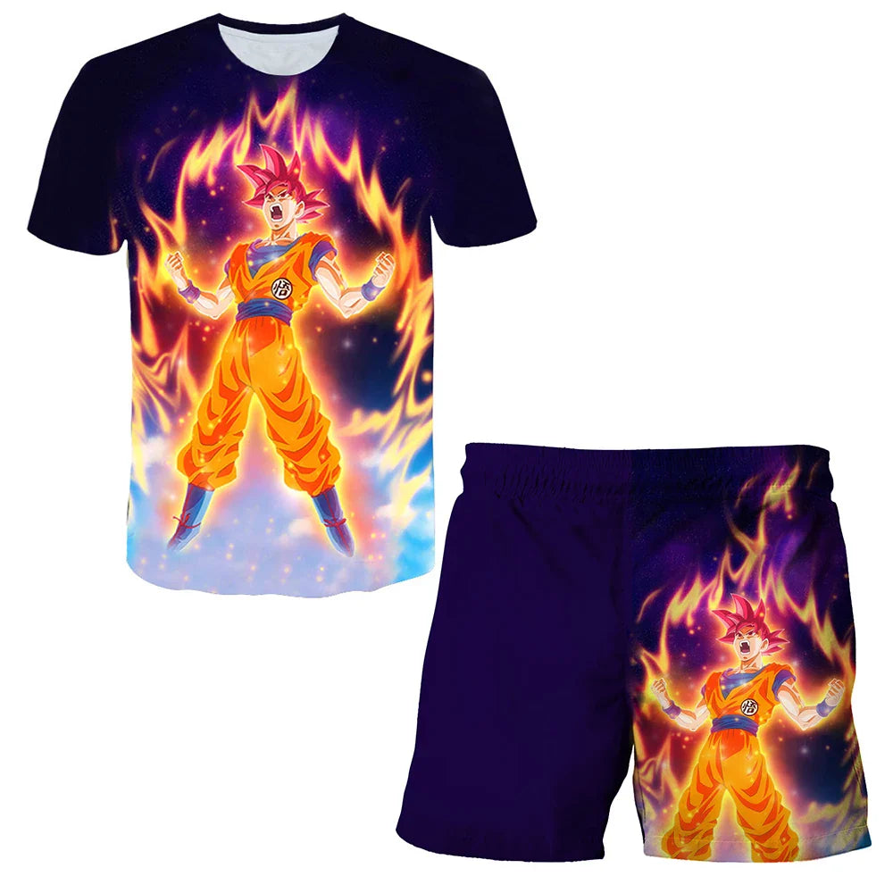 New Japan Cartoon Dragon Ball Z T-shirt Children's Top T-shirt+Shorts Two piece Set Summer Boys T-shirt+Shorts Beach Pants