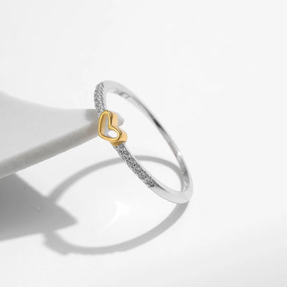 925 Sterling Silver Simple Romantic Heart Finger Ring Trendy Metallic Contrast Design Rings For Women Fine Jewelry