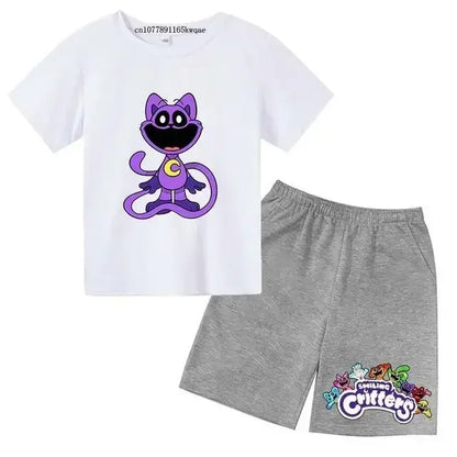 Smiling Critters Cartoon Print Kids Summer Cute 2pcs Soft T-shirts+Pants Suits 2-13Years Boys Girls Casual Sets Children Clothes
