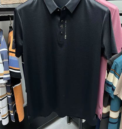 High quality silk breathable short sleeve POLO shirt men's lapel top 2024 summer new light luxury brand printed casual T-shirt