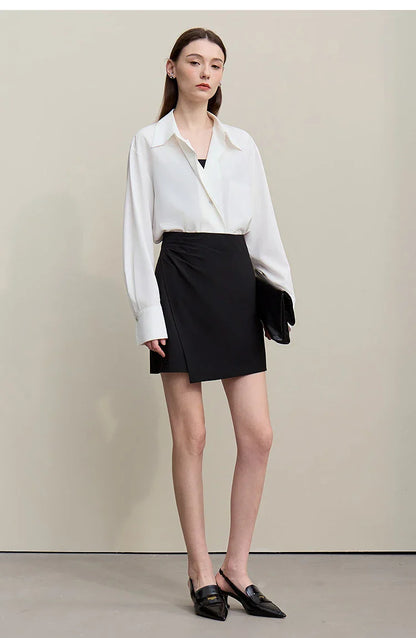 Mini Skirt 2026 Spring New Asymmetrical Pleated Short A-Line Skirt Commuter Solid Color Versatile Women's Clothing 12611004
