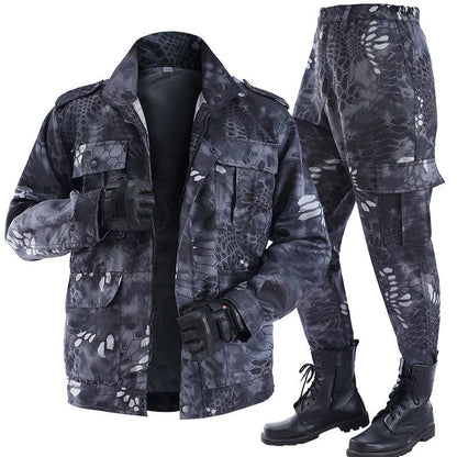 Outdoor Uniform Men's Soft Tracksuit Suit Black Python Pattern Wear-resistant Overalls Labor Insurance Cloth