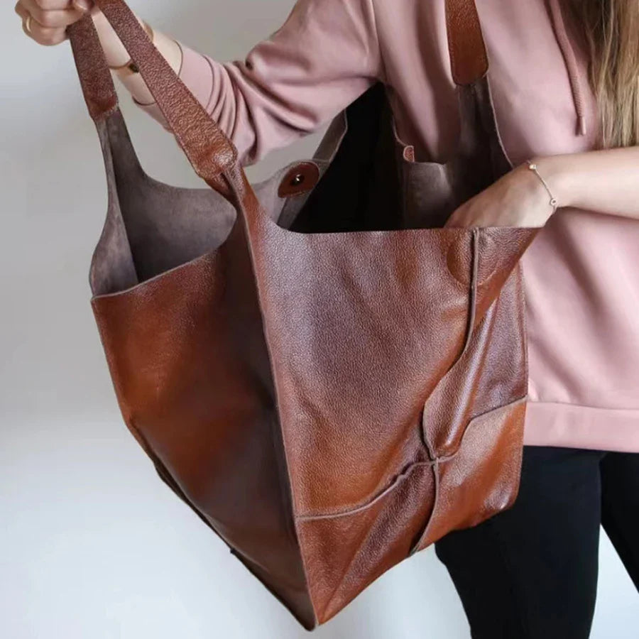 Fashionable and minimalist large bag with soft leather and large capacity shopping bag for women, one shoulder hand-held large b