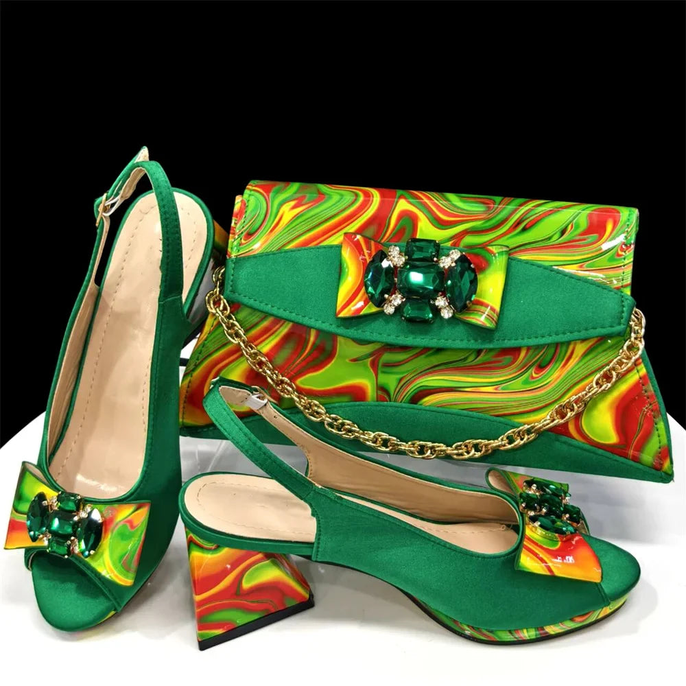 Sapatos e Bolsa Femininos Amarelos Conjunto de Moda Feminina Africana Sandálias de Salto Alto Combinando com Bolsa de Mão Scarpins Clutch Sandálias Femininas