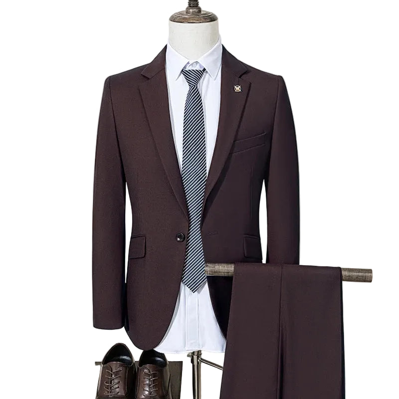 High Quality Men's Suit Slim Fit Solid Color Suit Formal Business Office Single Breasted Coat Pants 2 Pieces Set