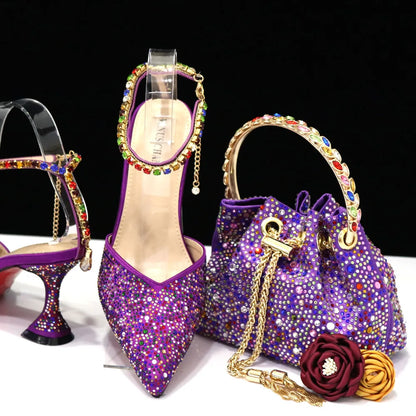 Pointed Shoes Bag Soft Handle Bag Anklet Design Medium Heel Ladies Shoes Suitable for Wedding Party