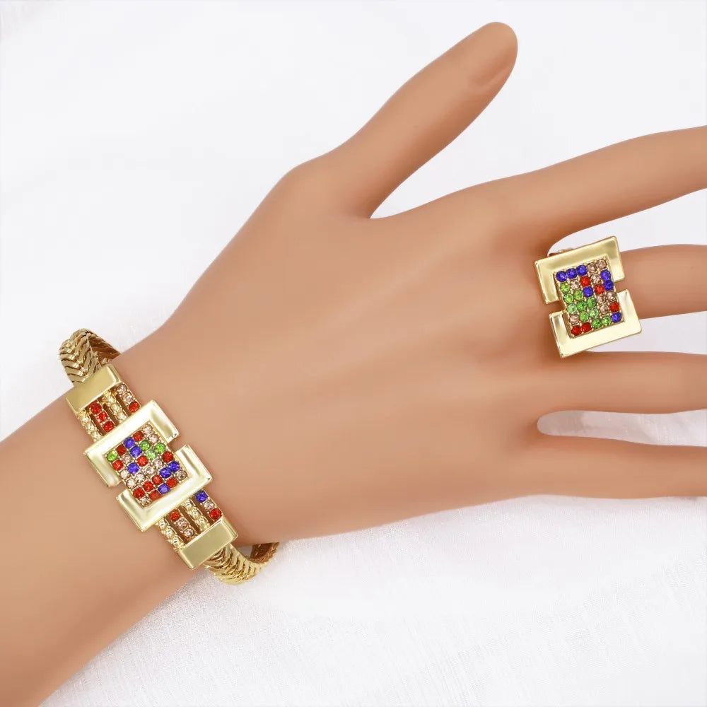 Gold Plated Jewelry Set African Dubai Nigeria Charm Necklace Bracelet Earring Ring For Women 2025 New Banquet Jewellry