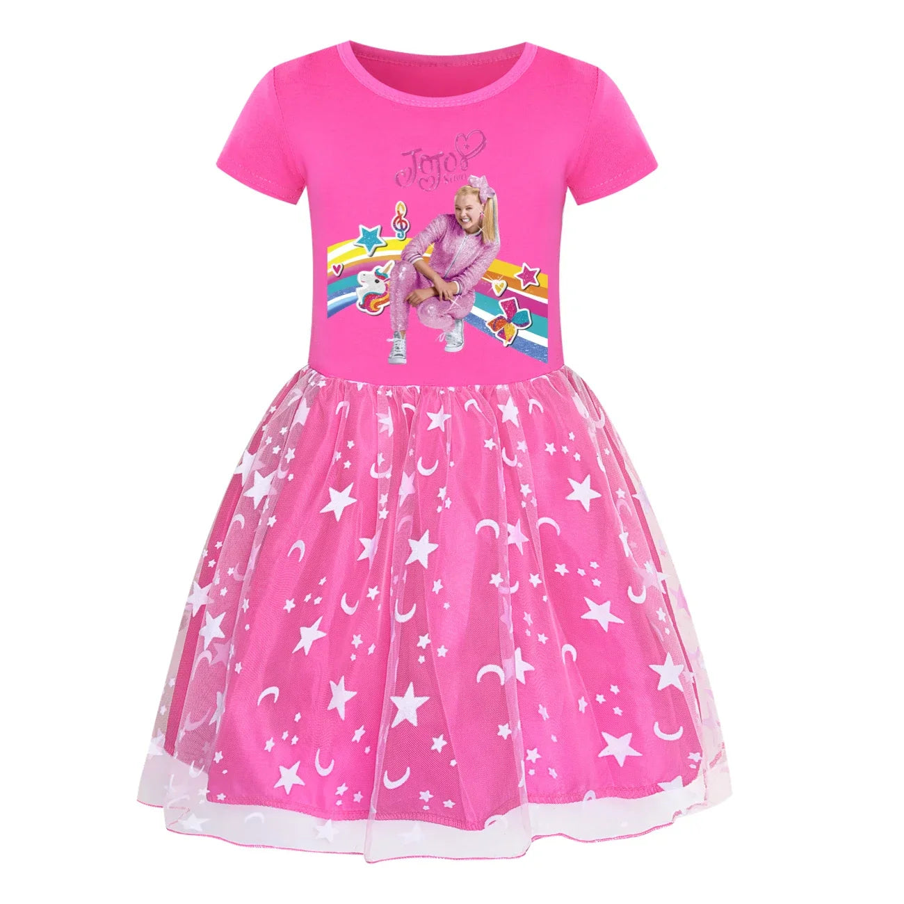 2025 Girls Princess Dress Kids Cute JOJO Siwa T Shirt Pleated Dresses Children Summer Vestidos Cartoon Birthday Party Clothes