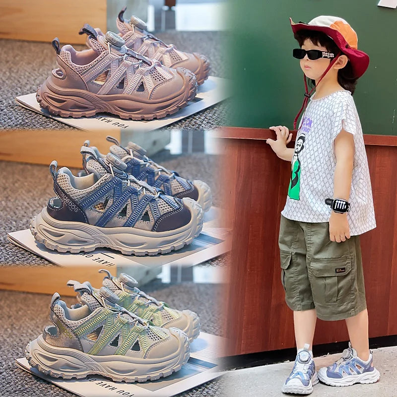 Summer Sport Sandals for Children Hollow Out Breathable Boy's Girl's Adjust Sport Shoes Anti-slippery Soft-soled Kid's Sandals