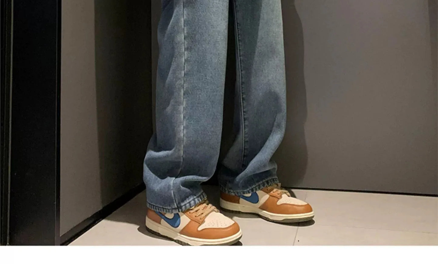 Thiened Fce Dstring Jeans Women's Winter New Sle Warm Straight Leg Loose Wide Leg High Waist Jeans Cotton Stretch D...