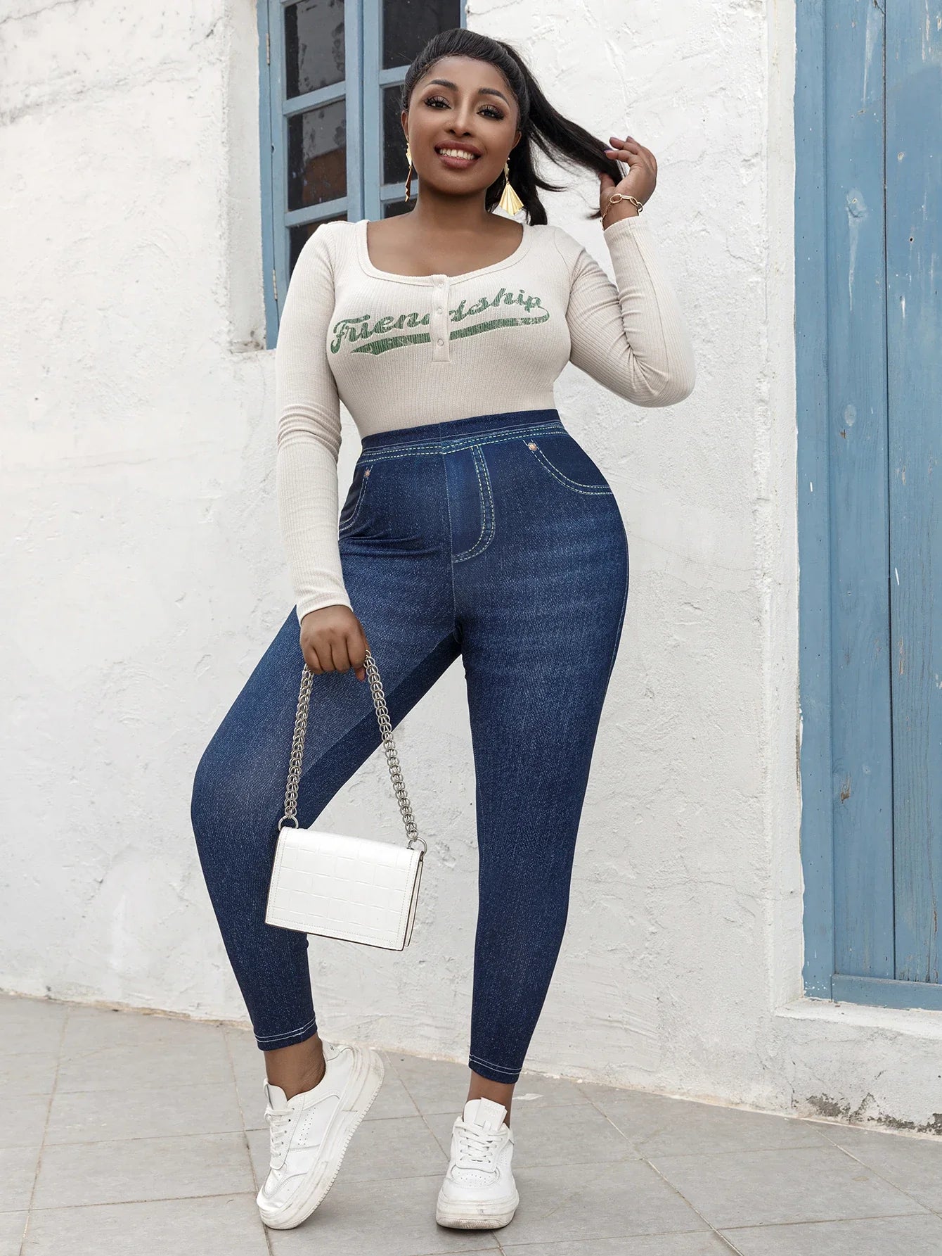 Women's High Elasticity Pants Imitation Jeans