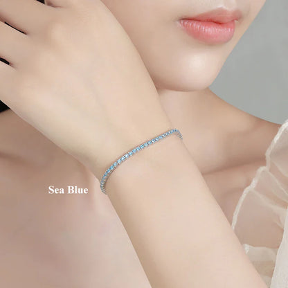 Full 2mm Violet Pink Blue White 5A Zircon Tennis Bracelet for Woman S925 Silver High Carbon All Colored Gemstone Bracelets