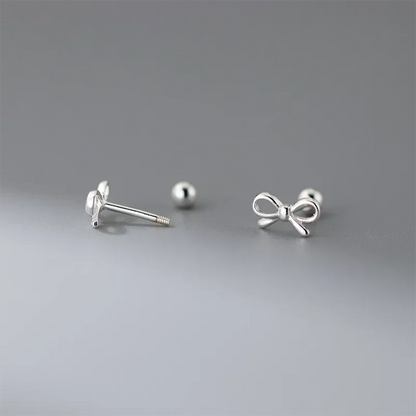 925 Sterling Silver Romantic Bow Screw Bead Piercing Stud Earrings for Women Fashion Simple Cute Girls Party Jewelry Gift