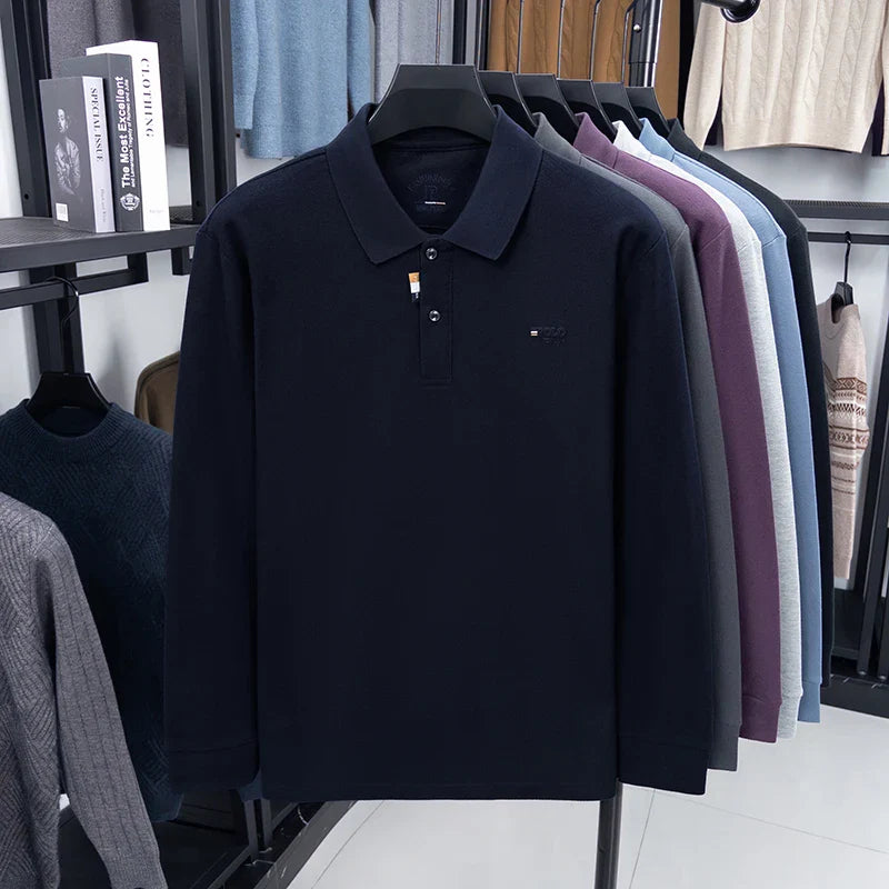 Men's Luxury Brand 100 Cotton Embroidered Polo Shirt Spring Autumn Business Leisure Lapel Long Sleeve T-shirt Handsome Menswear