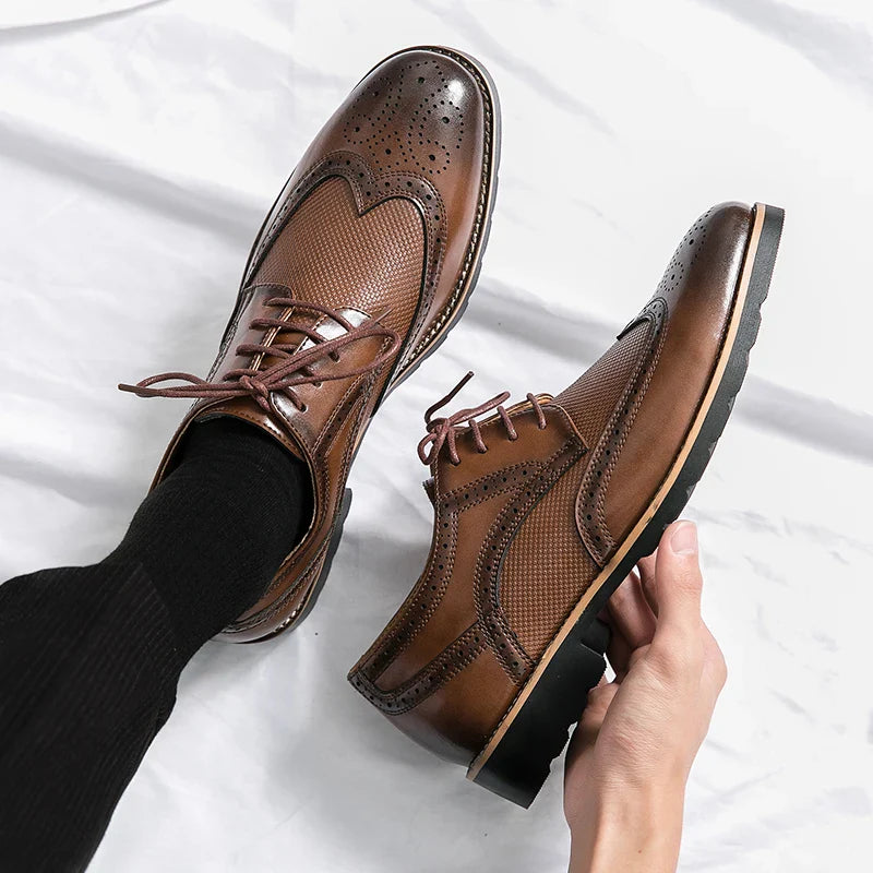 Handmade Men’s Wingtip Oxford Shoes – Genuine Leather, Lace-Up, Brown/Black, EU 40–48