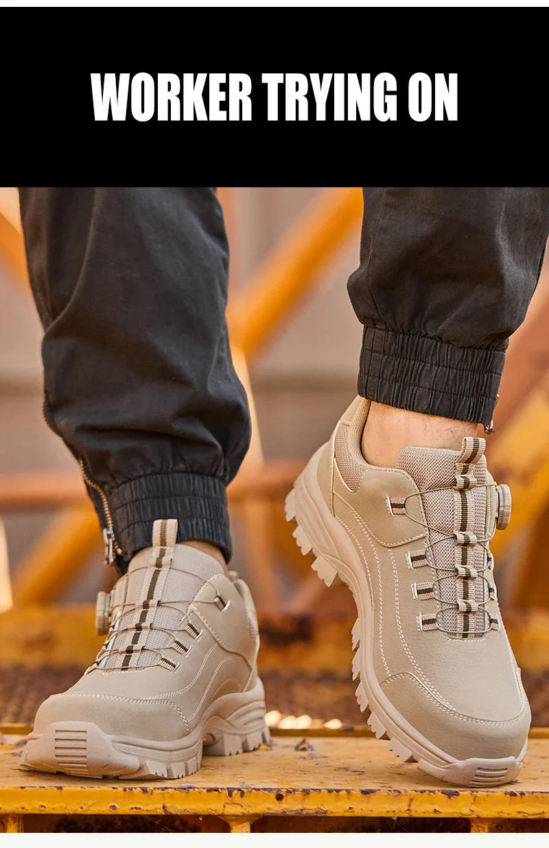 Men's Safety Shoes with Button Design Steel Toe Anti- Crush Resistant And Slip-Resistant Outsole for Outdoor Workshop Workwear
