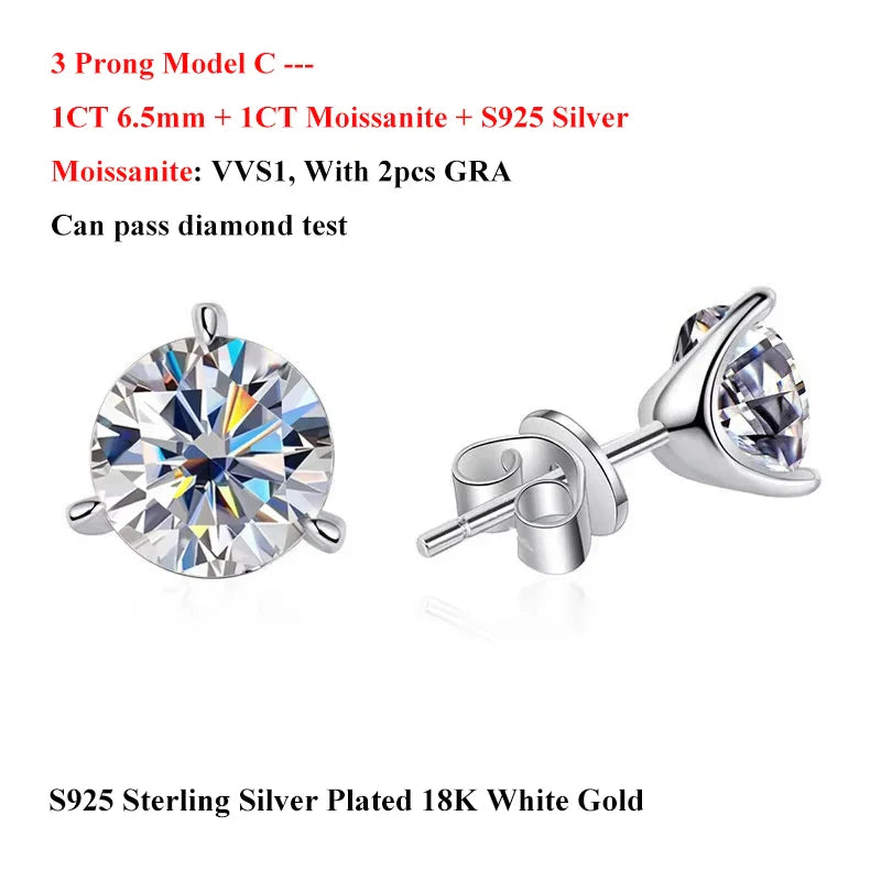 2 in 1 Full D Color Moissanite Stud Earrings for Women S925 Silver 4.6cttw All Diamond Earring Pierced Ear Fine Jewelry
