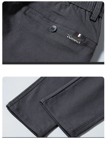 2024 Spring New Business Casual Pants Men Thick Slim Elastic Waist Trousers Classic Brown Black Grey High Quality Male Clothes