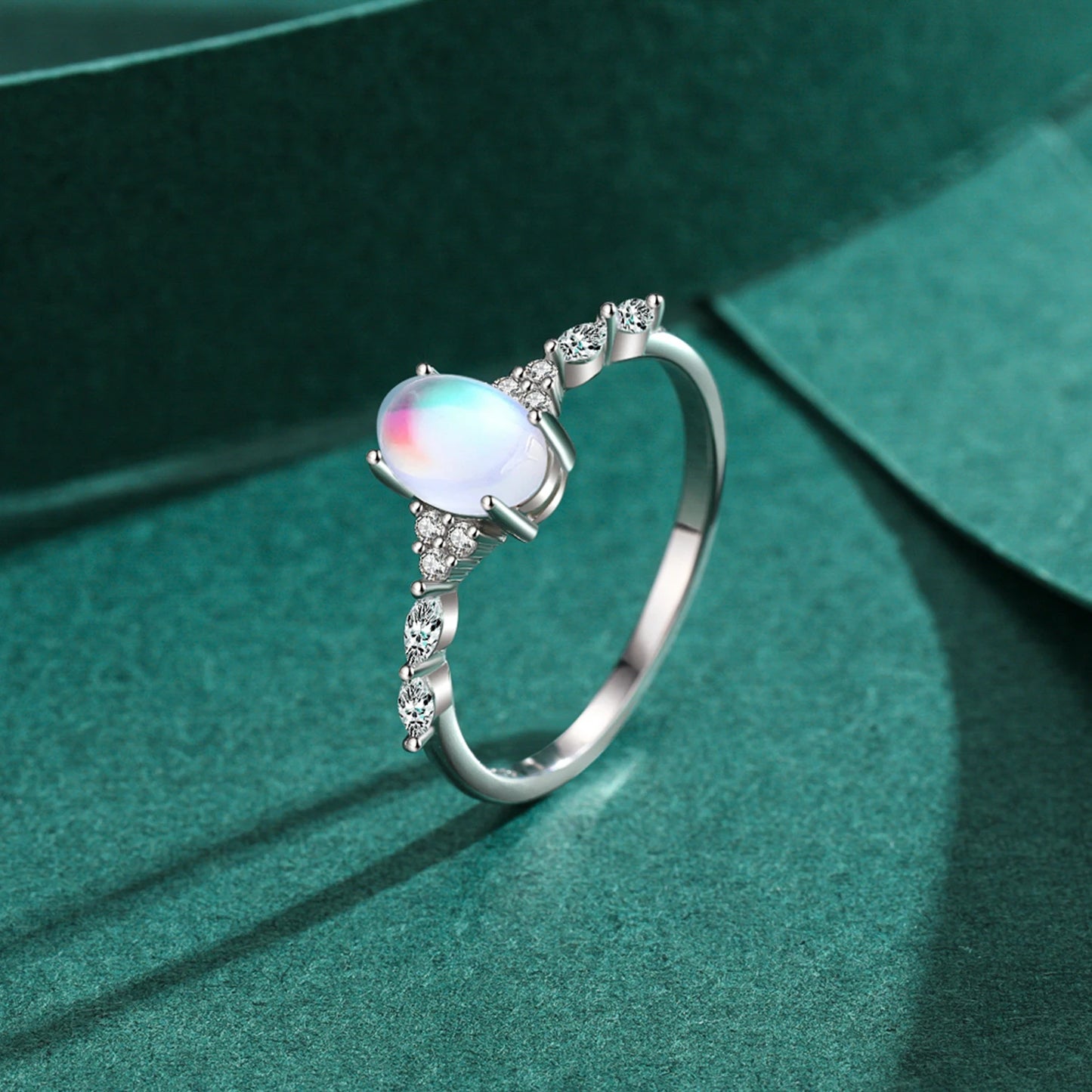 925 Sterling Silver Minimalist Oval Moonstone Ring Thin Women Engagement Female Ring Wedding Band Silver 925 Jewelry Gift