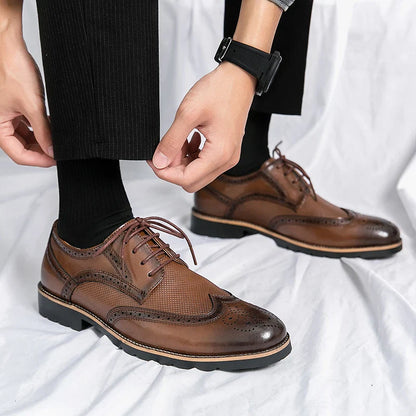 Handmade Men’s Wingtip Oxford Shoes – Genuine Leather, Lace-Up, Brown/Black, EU 40–48