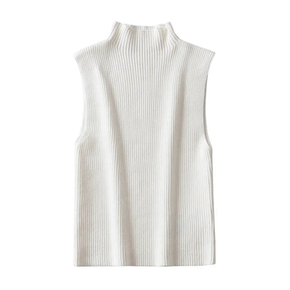 Women Fashion Fitted Basic Ribbed Knit Tank Tops Vintage High Neck Sleeveless Female Camis Chic Vest Top Mujer