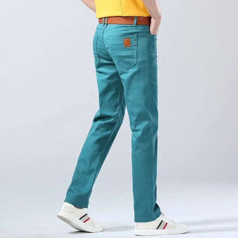 Autumn Jeans Men's New Brand Clothing Fashion Stretch Denim Pants Straight Trousers Male Red Lake Blue Yellow Trousers