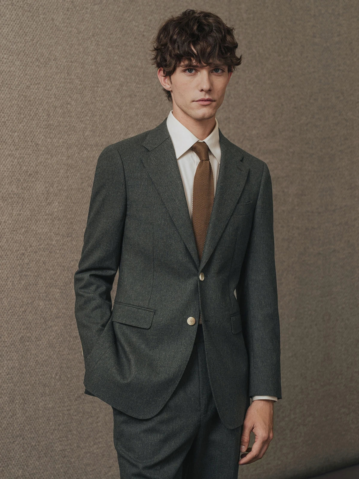 100% Wool Mens Suits Set Blazer + Pant Green Luxury Wedding Groom Wear Simple Style Fashion Man Suit Slim Fit Casual Clothes