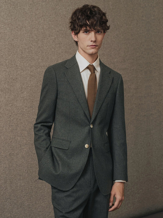 100% Wool Mens Suits Set Blazer + Pant Green Luxury Wedding Groom Wear Simple Style Fashion Man Suit Slim Fit Casual Clothes