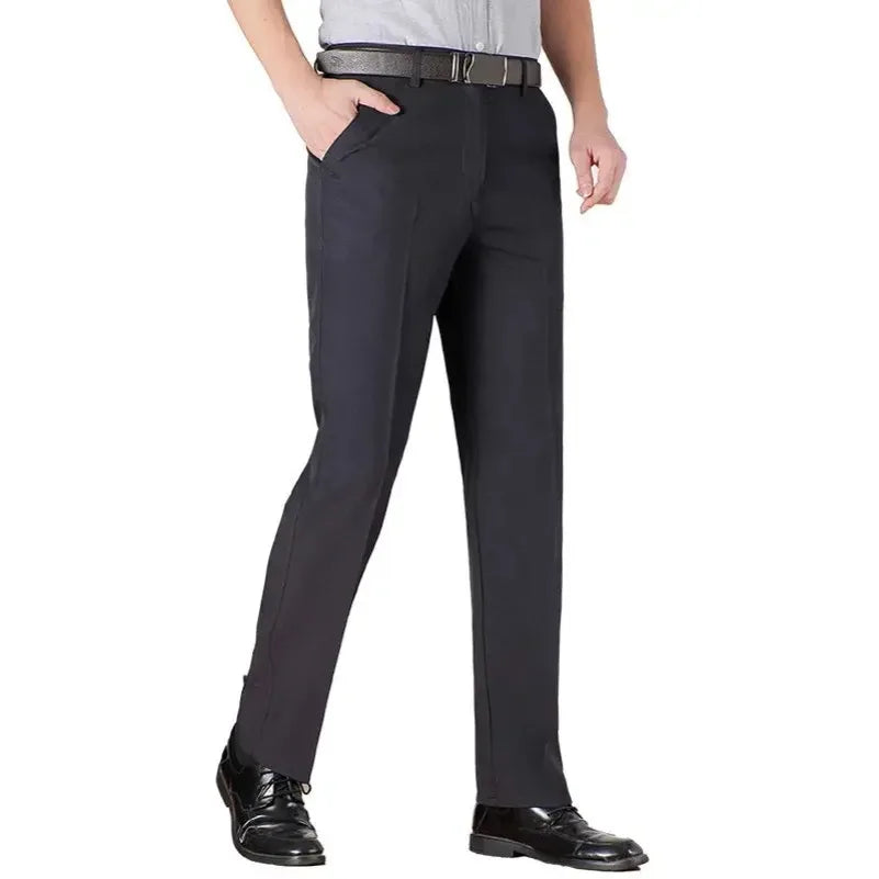 Men's Casual Business Suit Pants Full Length Soft Trim Brand Trousers Regular Straight Black Grey Large Size 28-40 GOZBKF